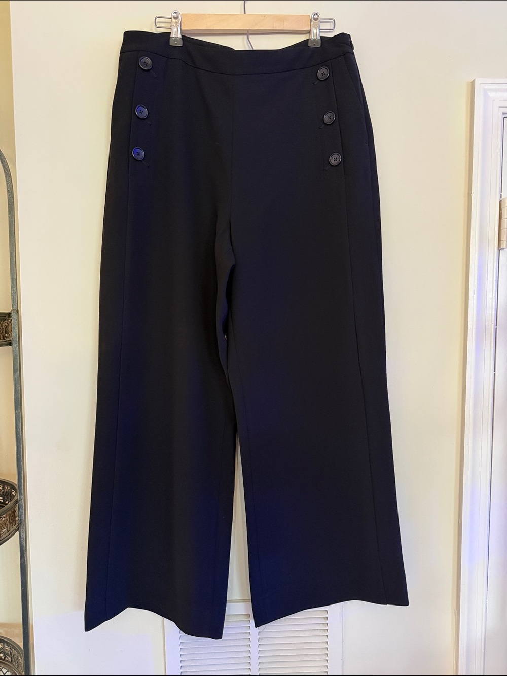 DKNY Black Wide-Leg Button Detail Pants